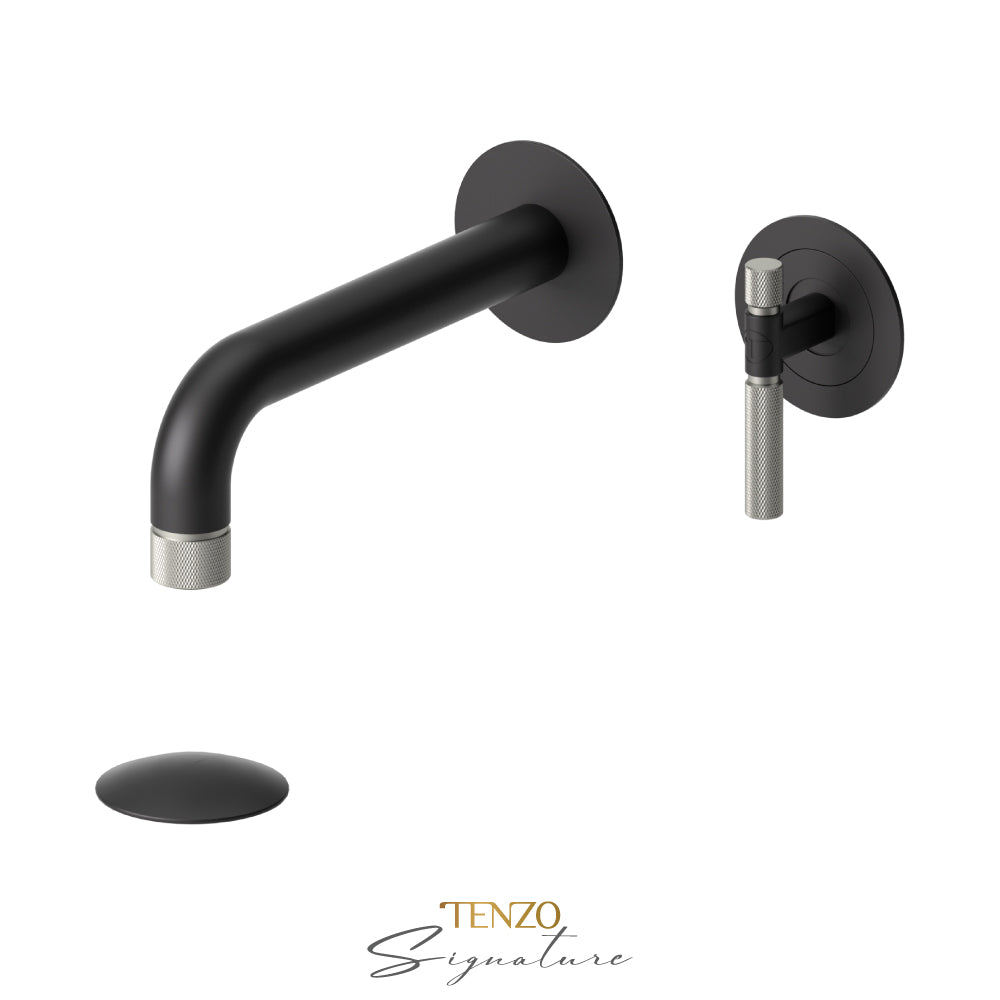 Tenzo Bellacio BE14-F wall mount lavatory faucet matte black with brushed nickel