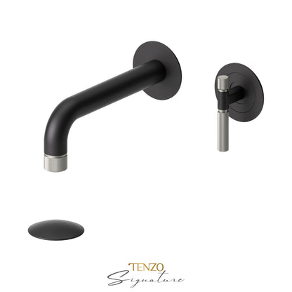 Tenzo Bellacio BE14-F wall mount lavatory faucet matte black with brushed nickel