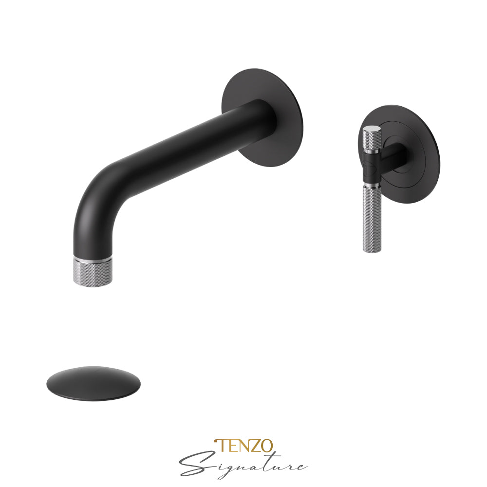 Tenzo Bellacio BE14-F wall mount lavatory faucet matte black with chrome