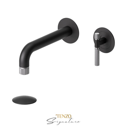 Tenzo Bellacio BE14-F wall mount lavatory faucet matte black with chrome