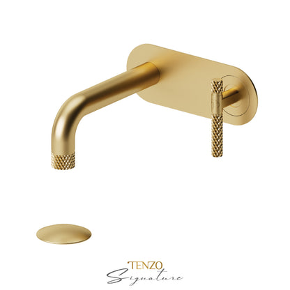 Tenzo Bellacio Single Plate Wall Mount Lavatory Faucet With Overflow Drain, Larger Knurled - BE15-C-P