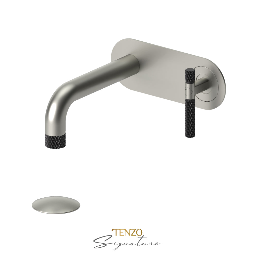 Tenzo Bellacio Single Plate Wall Mount Lavatory Faucet With Overflow Drain, Larger Knurled - BE15-C-P