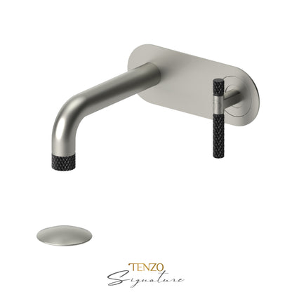 Tenzo Bellacio Single Plate Wall Mount Lavatory Faucet With Overflow Drain, Larger Knurled - BE15-C-P