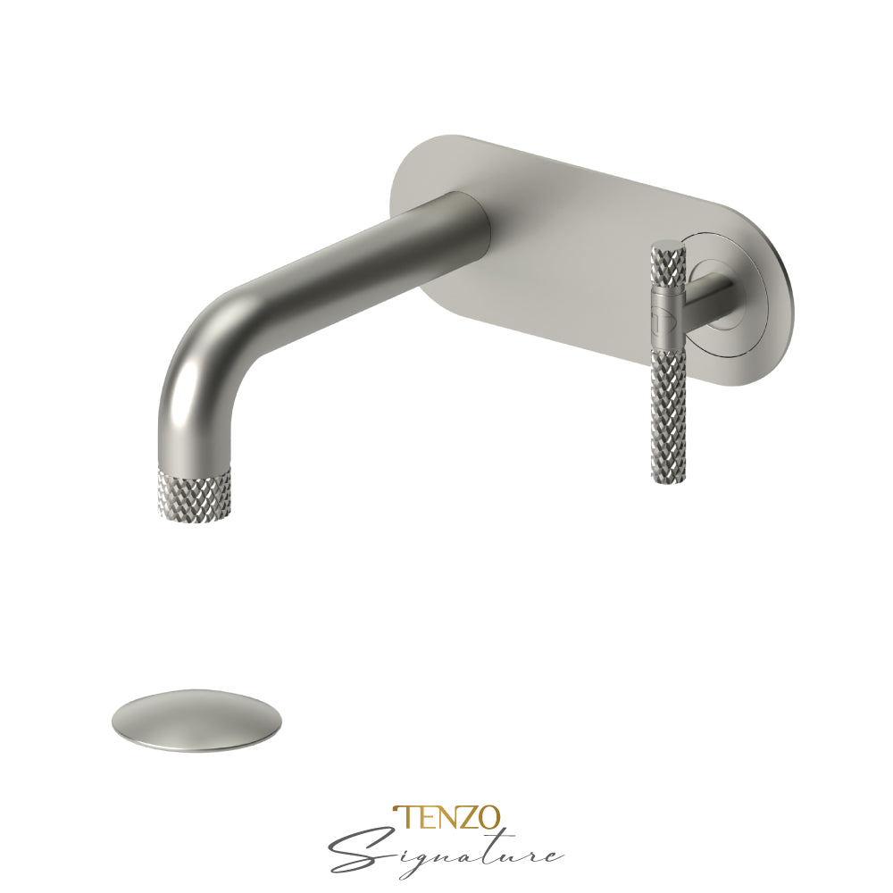Tenzo Bellacio Single Plate Wall Mount Lavatory Faucet With Overflow Drain, Larger Knurled - BE15-C-P