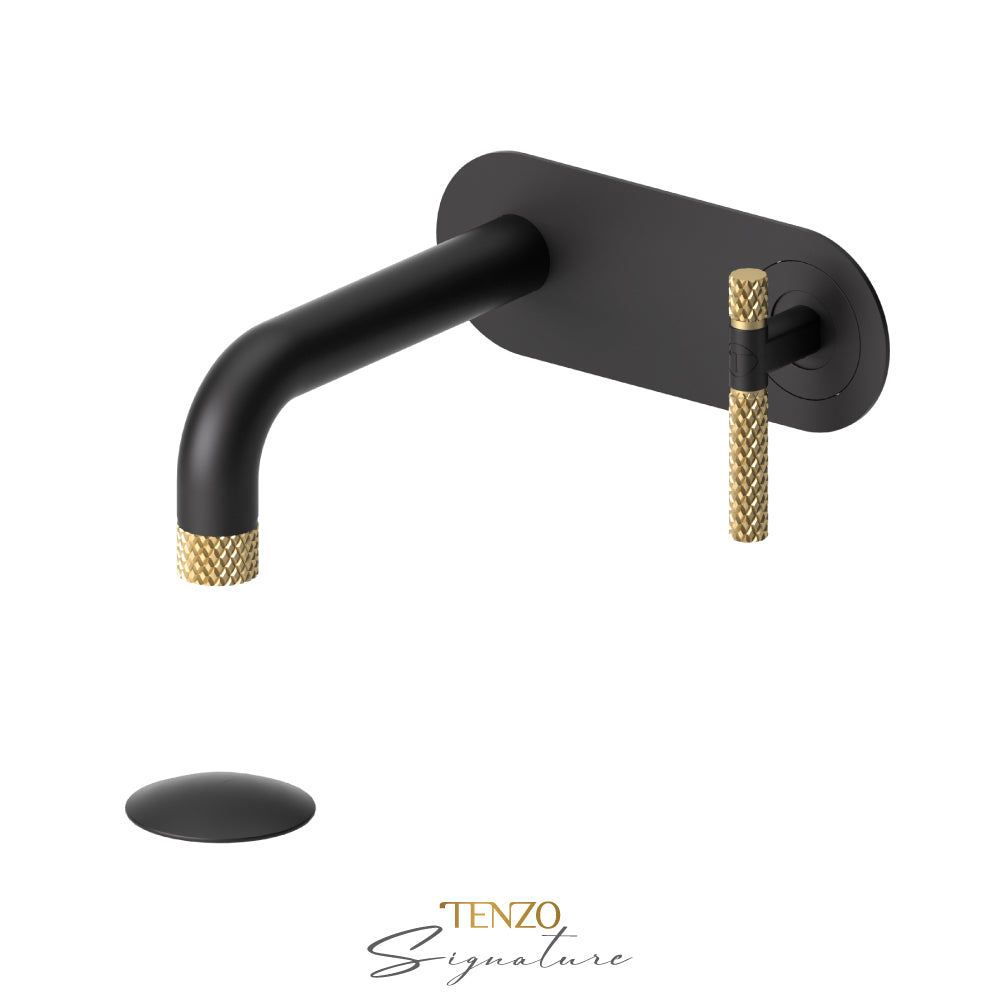 Tenzo Bellacio Single Plate Wall Mount Lavatory Faucet With Overflow Drain, Larger Knurled - BE15-C-P