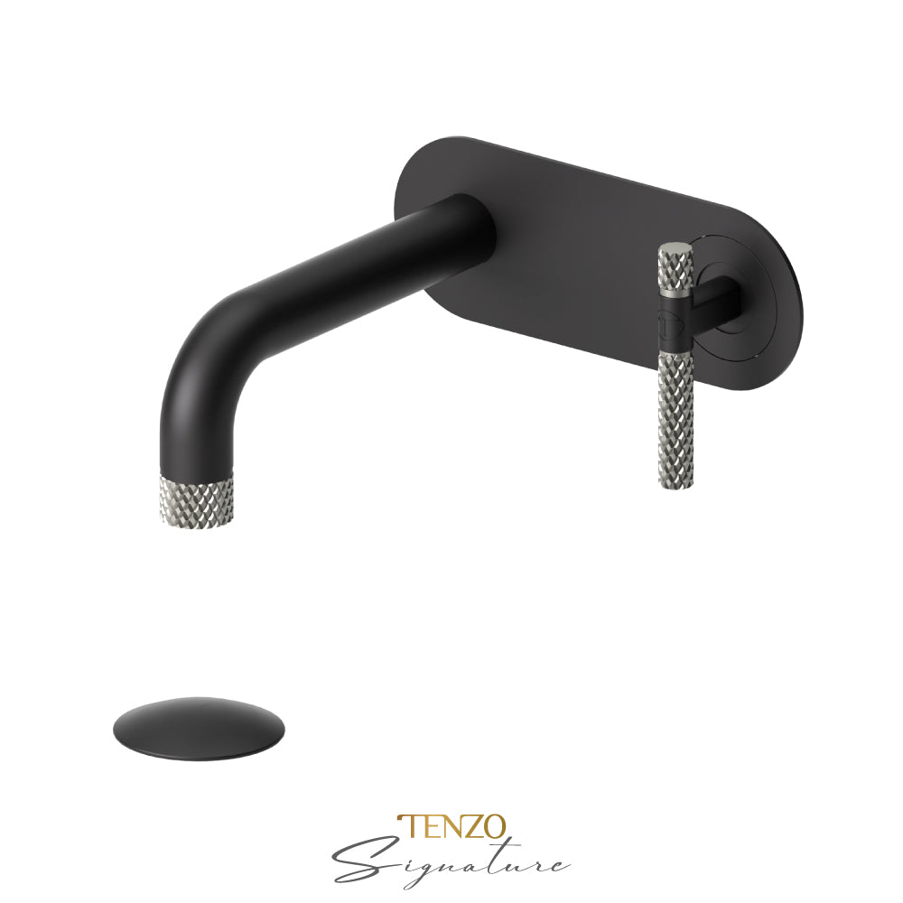 Tenzo Bellacio Single Plate Wall Mount Lavatory Faucet With Overflow Drain, Larger Knurled - BE15-C-P