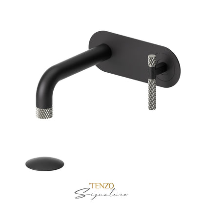 Tenzo Bellacio Single Plate Wall Mount Lavatory Faucet With Overflow Drain, Larger Knurled - BE15-C-P