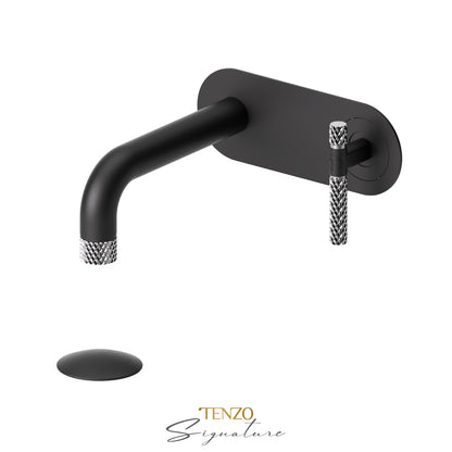 Tenzo Bellacio Single Plate Wall Mount Lavatory Faucet With Overflow Drain, Larger Knurled - BE15-C-P