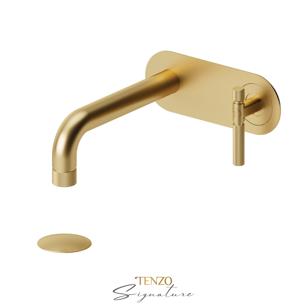 Tenzo Bellacio Single Plate Wall Mount Lavatory Faucet With Overflow Drain, Smaller Knurled - BE15-F-P