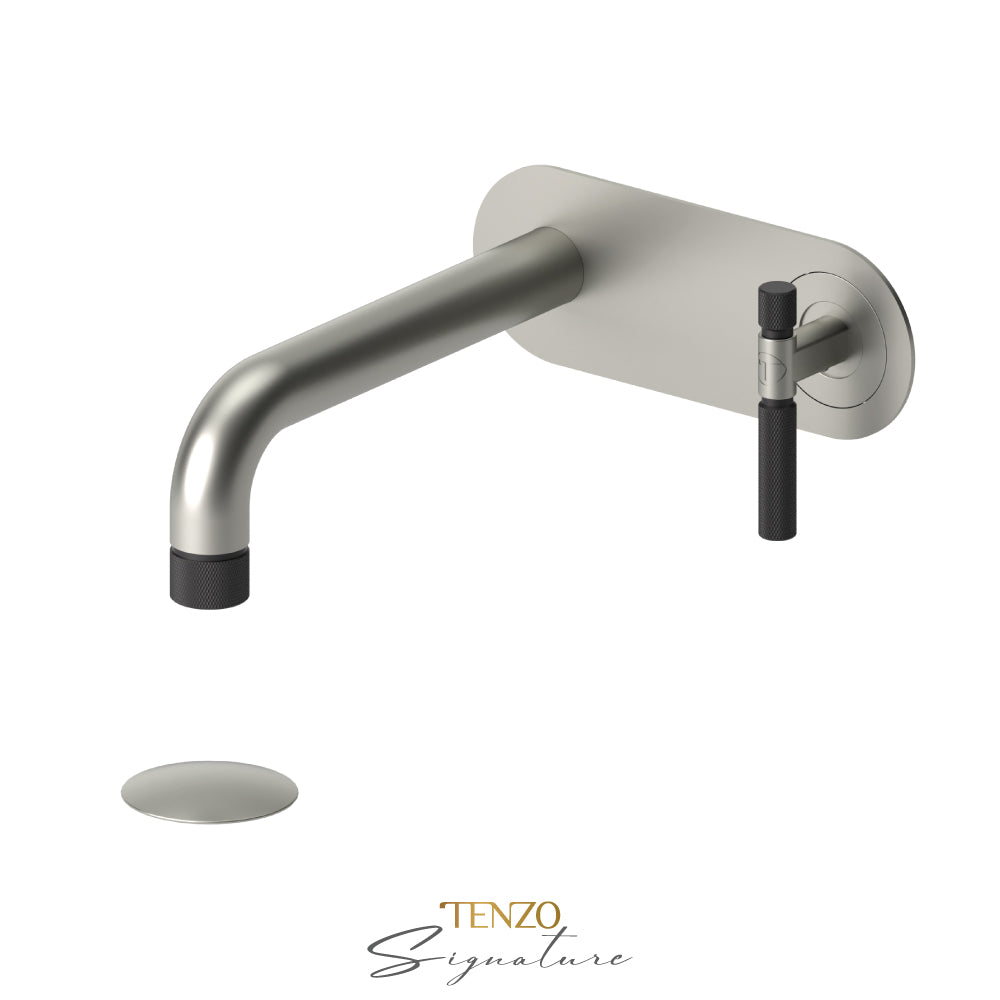 Tenzo Bellacio Single Plate Wall Mount Lavatory Faucet With Overflow Drain, Smaller Knurled - BE15-F-P