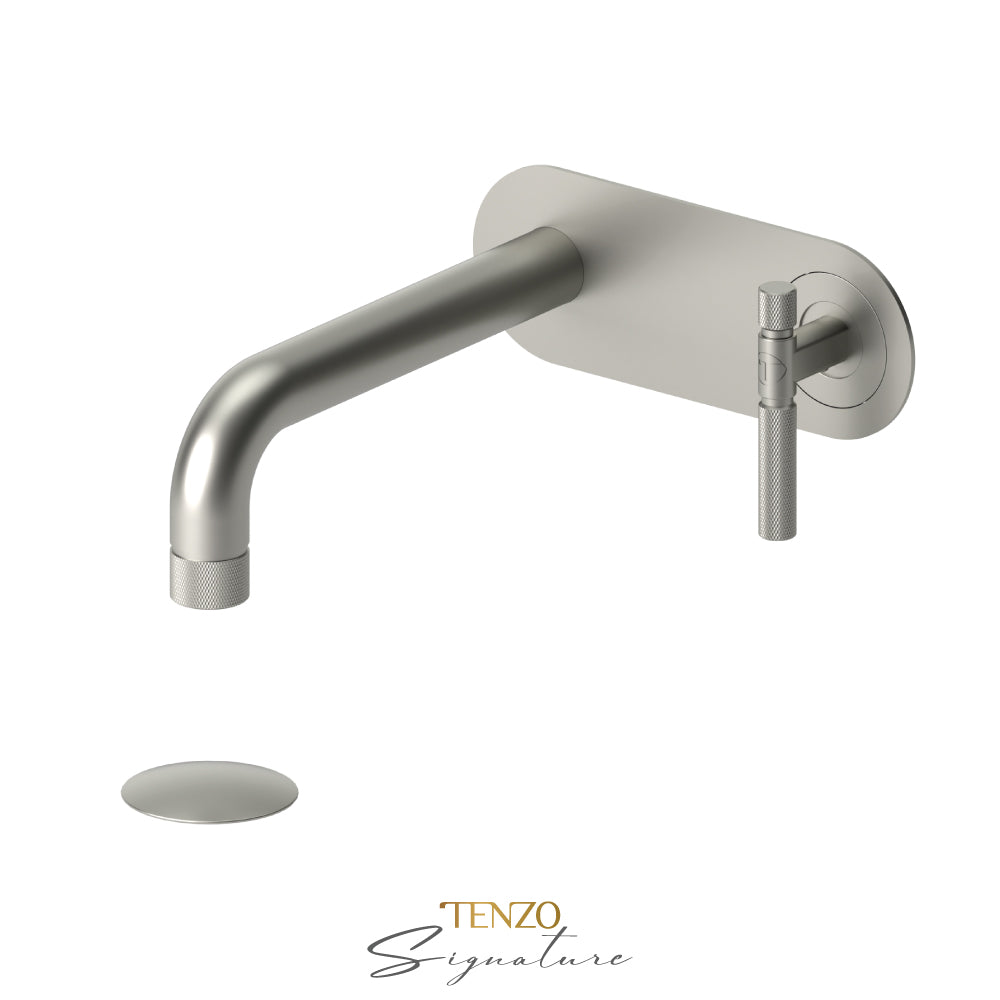 Tenzo Bellacio Single Plate Wall Mount Lavatory Faucet With Overflow Drain, Smaller Knurled - BE15-F-P