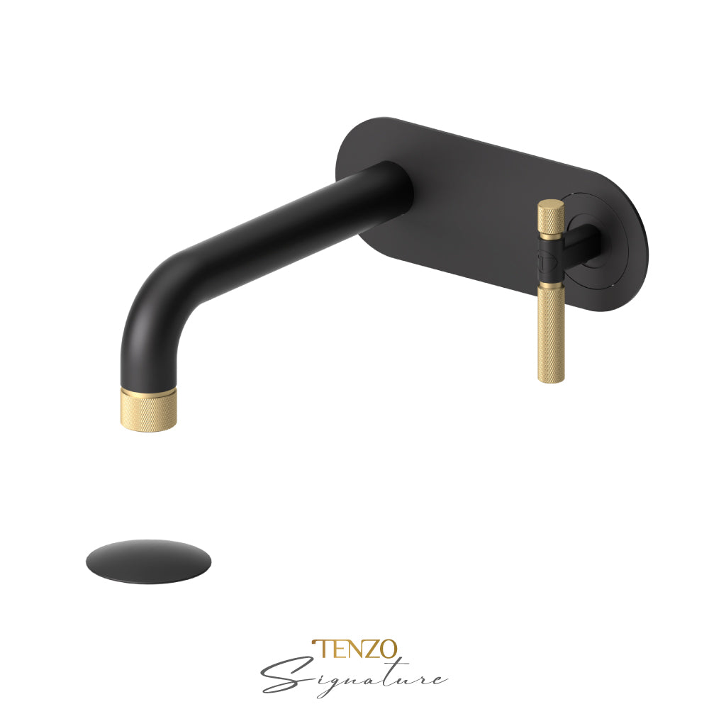 Tenzo Bellacio Single Plate Wall Mount Lavatory Faucet With Overflow Drain, Smaller Knurled - BE15-F-P