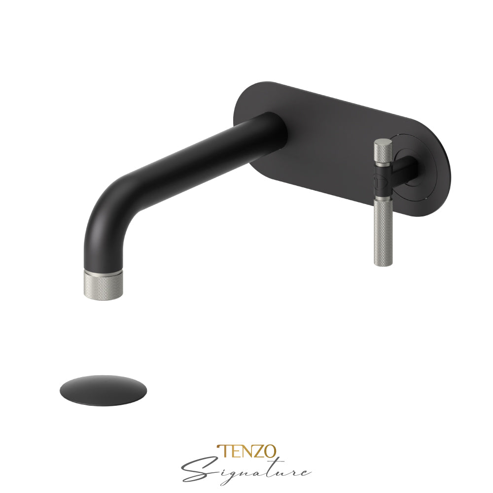 Tenzo Bellacio Single Plate Wall Mount Lavatory Faucet With Overflow Drain, Smaller Knurled - BE15-F-P