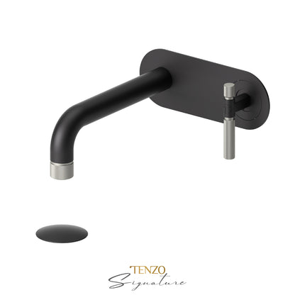 Tenzo Bellacio Single Plate Wall Mount Lavatory Faucet With Overflow Drain, Smaller Knurled - BE15-F-P