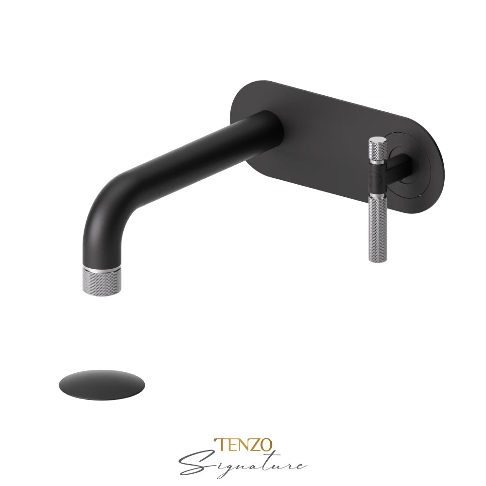Tenzo Bellacio Single Plate Wall Mount Lavatory Faucet With Overflow Drain, Smaller Knurled - BE15-F-P