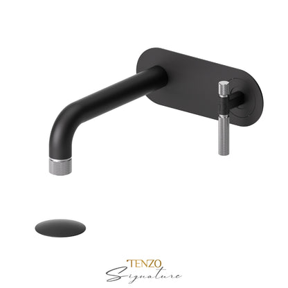 Tenzo Bellacio Single Plate Wall Mount Lavatory Faucet With Overflow Drain, Smaller Knurled - BE15-F-P