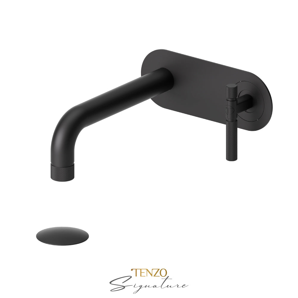 Tenzo Bellacio Single Plate Wall Mount Lavatory Faucet With Overflow Drain, Smaller Knurled - BE15-F-P