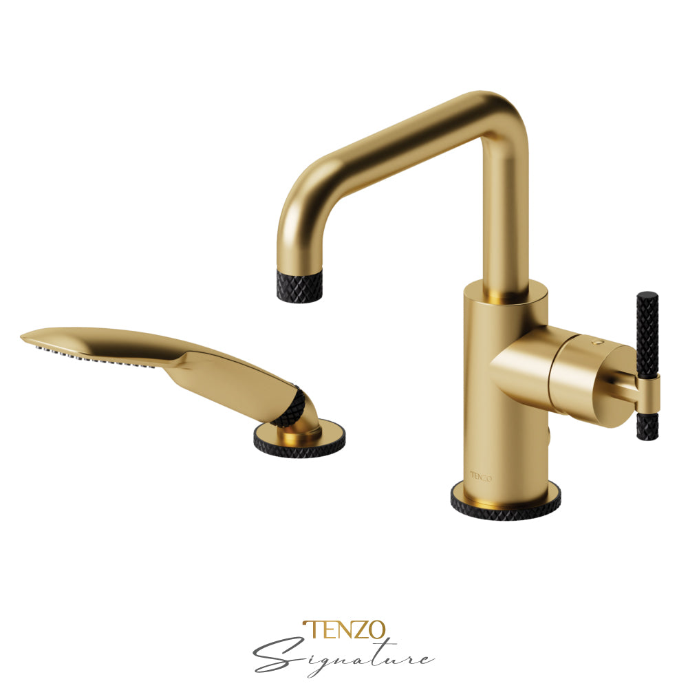 Tenzo Bellacio 2-Piece Deck Mount Tub Filler with Hand Shower, Larger Knurled - BE31-C-PB