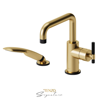 Tenzo Bellacio 2-Piece Deck Mount Tub Filler with Hand Shower, Larger Knurled - BE31-C-PB