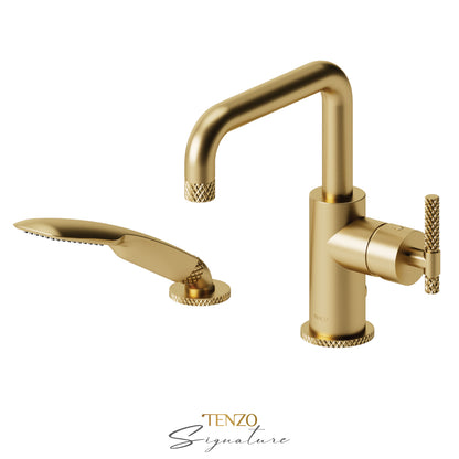 Tenzo Bellacio 2-Piece Deck Mount Tub Filler with Hand Shower, Larger Knurled - BE31-C-PB