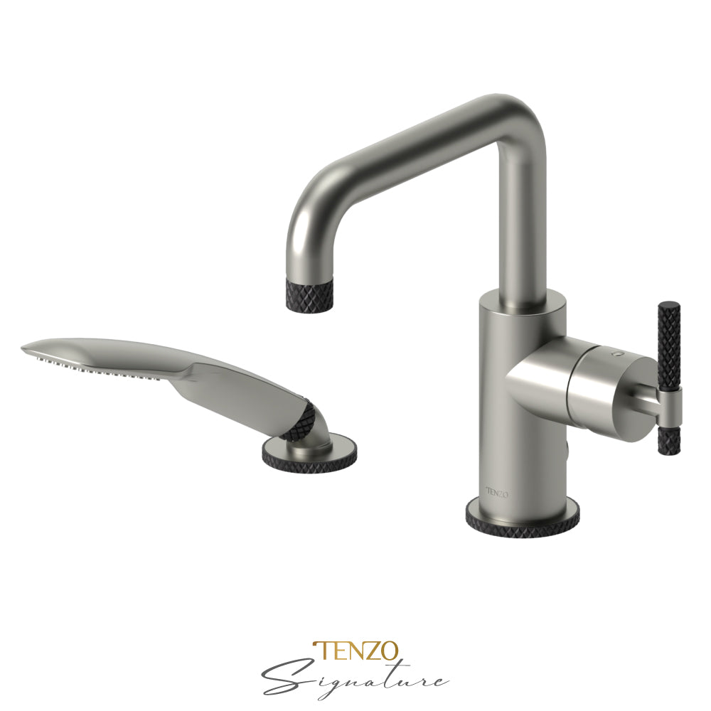 Tenzo Bellacio 2-Piece Deck Mount Tub Filler with Hand Shower, Larger Knurled - BE31-C-PB
