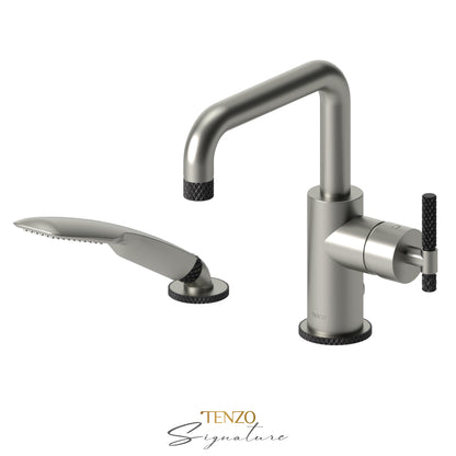 Tenzo Bellacio 2-Piece Deck Mount Tub Filler with Hand Shower, Larger Knurled - BE31-C-PB