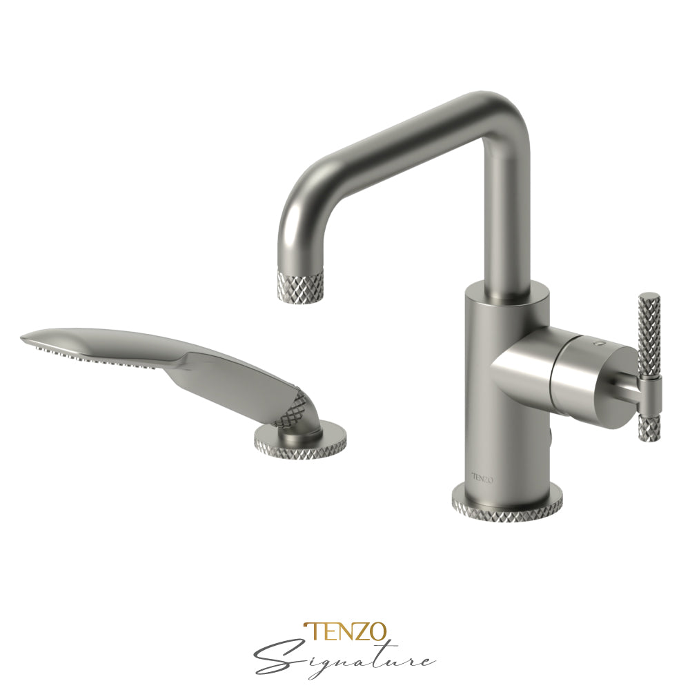 Tenzo Bellacio 2-Piece Deck Mount Tub Filler with Hand Shower, Larger Knurled - BE31-C-PB