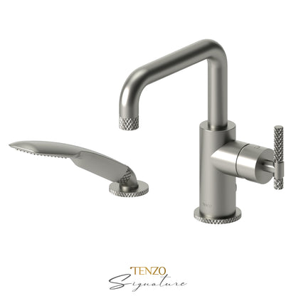 Tenzo Bellacio 2-Piece Deck Mount Tub Filler with Hand Shower, Larger Knurled - BE31-C-PB