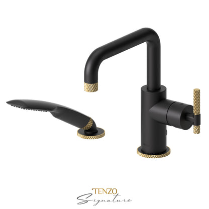 Tenzo Bellacio 2-Piece Deck Mount Tub Filler with Hand Shower, Larger Knurled - BE31-C-PB