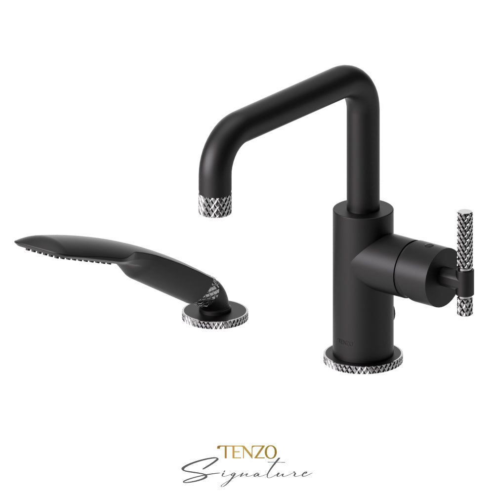 Tenzo Bellacio 2-Piece Deck Mount Tub Filler with Hand Shower, Larger Knurled - BE31-C-PB