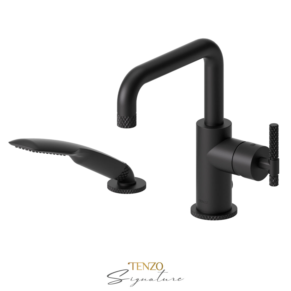 Tenzo Bellacio 2-Piece Deck Mount Tub Filler with Hand Shower, Larger Knurled - BE31-C-PB