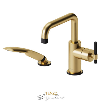 Tenzo Bellacio 2-Piece Deck Mount Tub Filler with Hand Shower, Smaller Knurled - BE31-F-PB