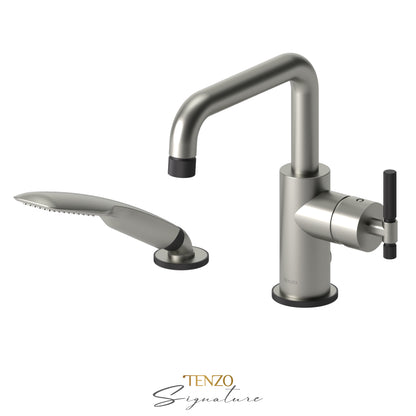 Tenzo Bellacio 2-Piece Deck Mount Tub Filler with Hand Shower, Smaller Knurled - BE31-F-PB