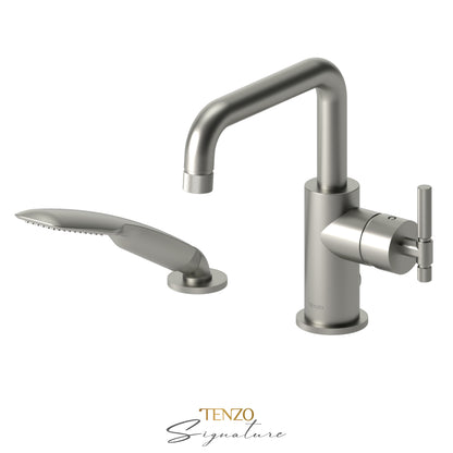 Tenzo Bellacio 2-Piece Deck Mount Tub Filler with Hand Shower, Smaller Knurled - BE31-F-PB