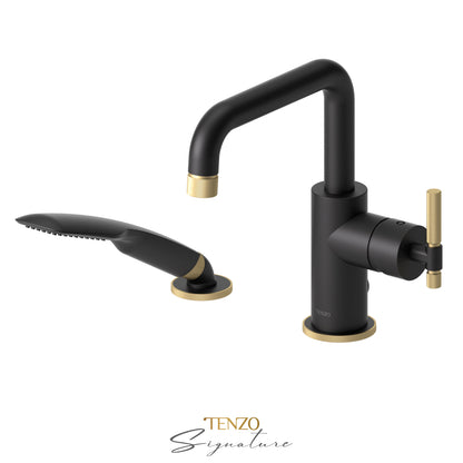 Tenzo Bellacio 2-Piece Deck Mount Tub Filler with Hand Shower, Smaller Knurled - BE31-F-PB