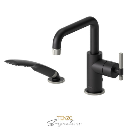 Tenzo Bellacio 2-Piece Deck Mount Tub Filler with Hand Shower, Smaller Knurled - BE31-F-PB