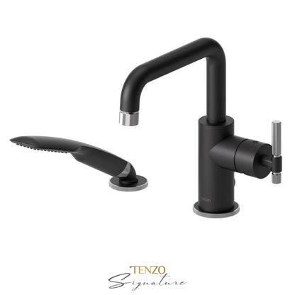 Tenzo Bellacio 2-Piece Deck Mount Tub Filler with Hand Shower, Smaller Knurled - BE31-F-PB