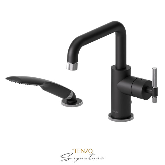 Tenzo Bellacio 2-Piece Deck Mount Tub Filler with Hand Shower, Smaller Knurled - BE31-F-PB