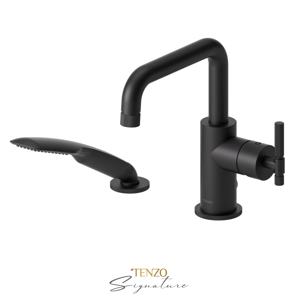 Tenzo Bellacio 2-Piece Deck Mount Tub Filler with Hand Shower, Smaller Knurled - BE31-F-PB