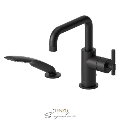 Tenzo Bellacio 2-Piece Deck Mount Tub Filler with Hand Shower, Smaller Knurled - BE31-F-PB