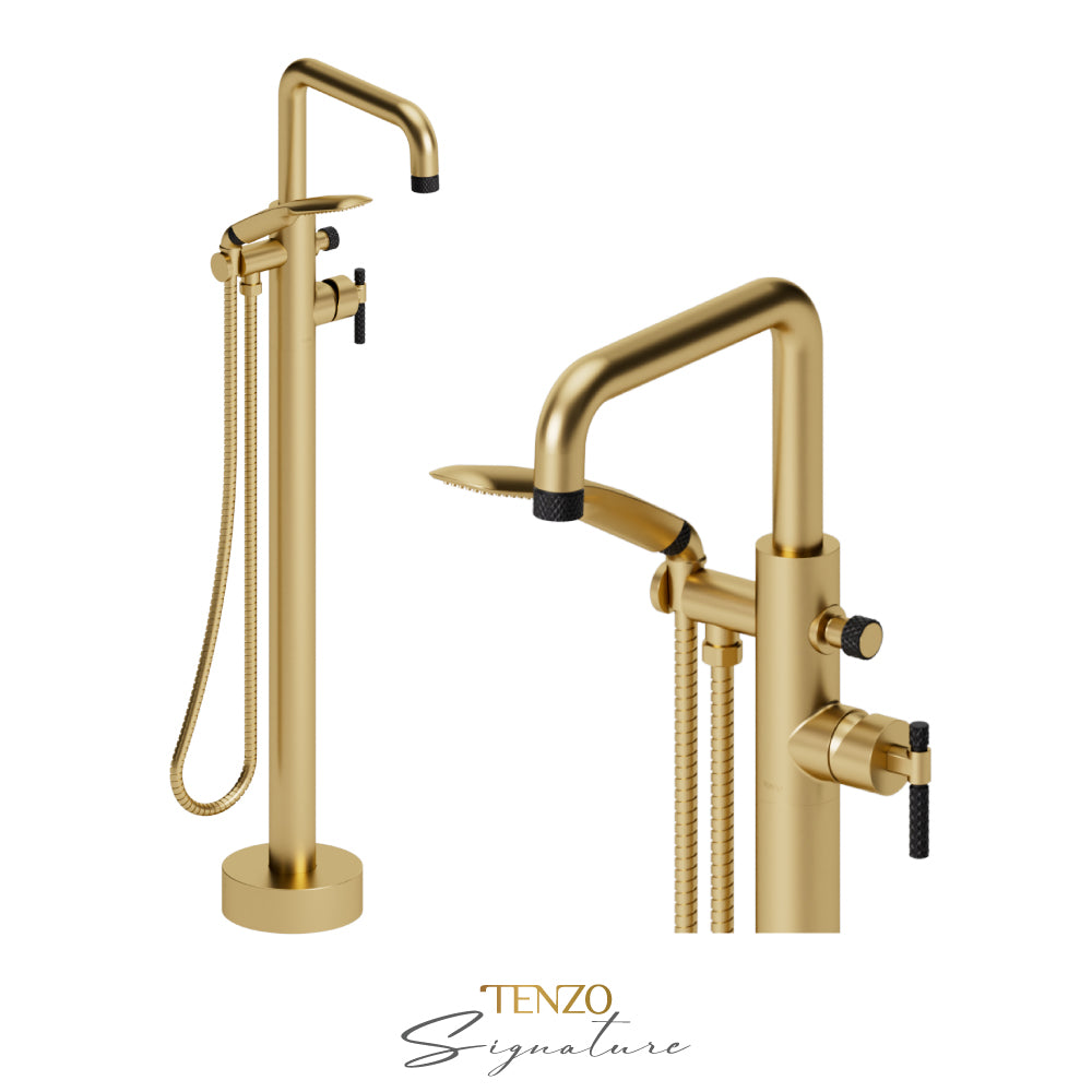 Tenzo Bellacio Freestanding Tub Filler with Hand Shower, Larger Knurled - BE52-C