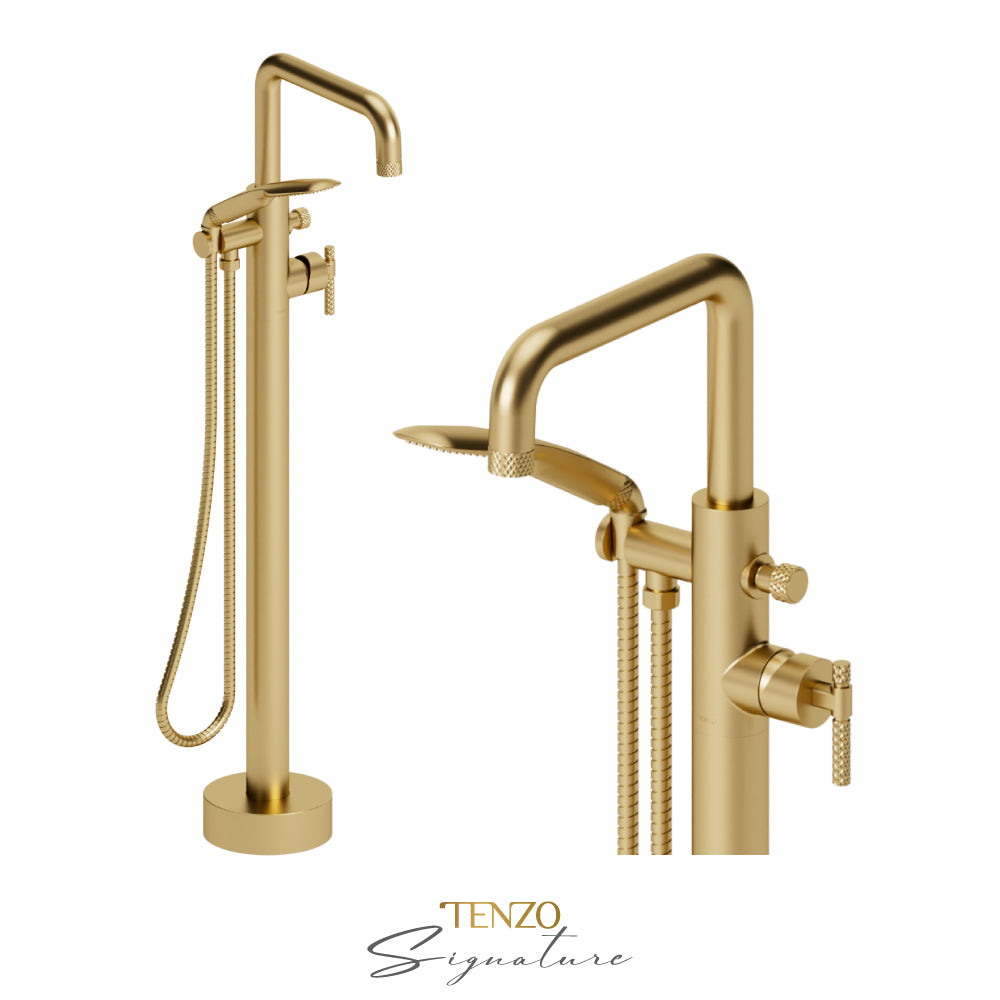 Tenzo Bellacio Freestanding Tub Filler with Hand Shower, Larger Knurled - BE52-C