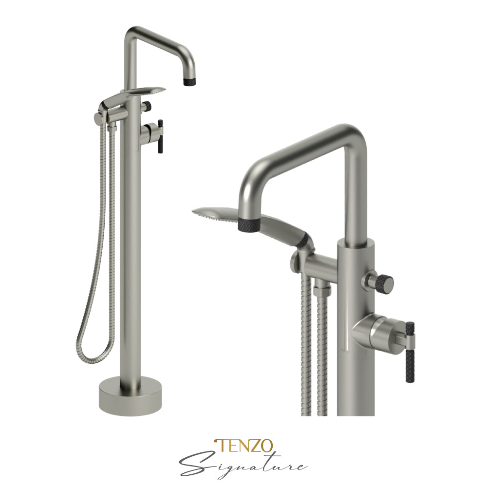 Tenzo Bellacio Freestanding Tub Filler with Hand Shower, Larger Knurled - BE52-C