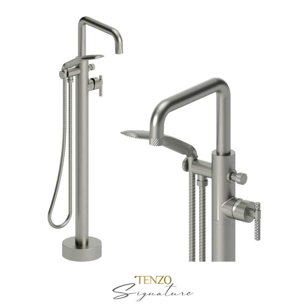 Tenzo Bellacio Freestanding Tub Filler with Hand Shower, Larger Knurled - BE52-C