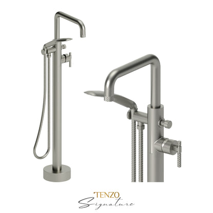 Tenzo Bellacio Freestanding Tub Filler with Hand Shower, Larger Knurled - BE52-C