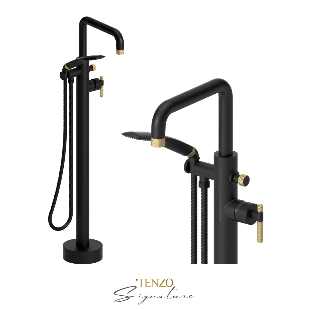 Tenzo Bellacio Freestanding Tub Filler with Hand Shower, Larger Knurled - BE52-C