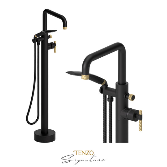 Tenzo Bellacio Freestanding Tub Filler with Hand Shower, Larger Knurled - BE52-C