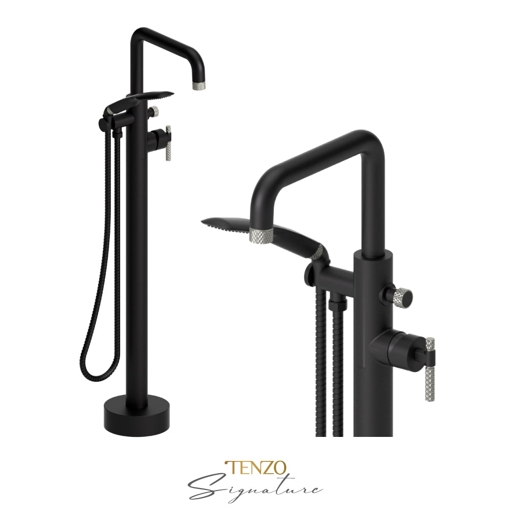 Tenzo Bellacio Freestanding Tub Filler with Hand Shower, Larger Knurled - BE52-C
