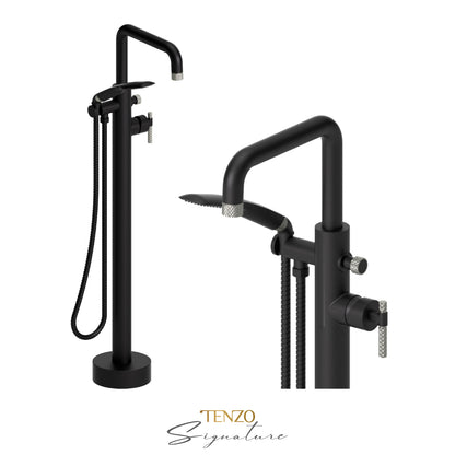 Tenzo Bellacio Freestanding Tub Filler with Hand Shower, Larger Knurled - BE52-C