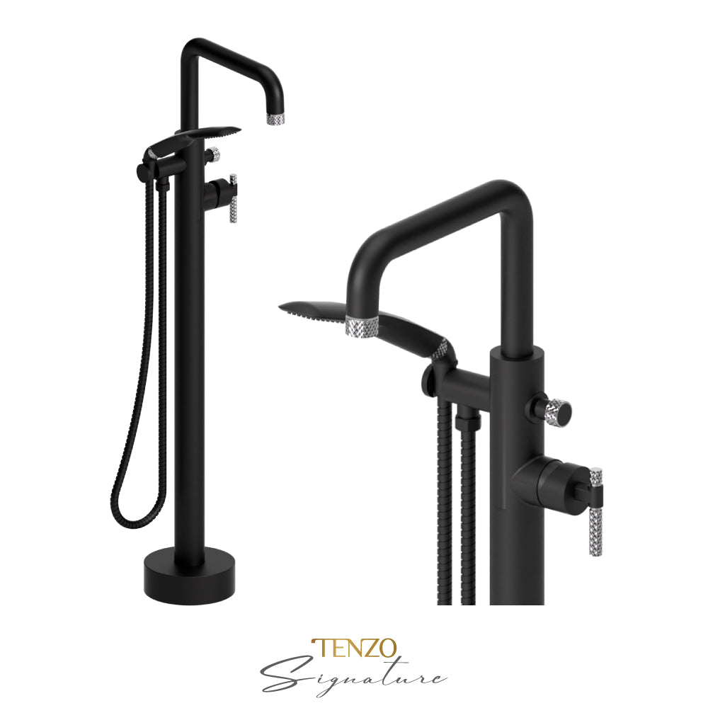Tenzo Bellacio Freestanding Tub Filler with Hand Shower, Larger Knurled - BE52-C